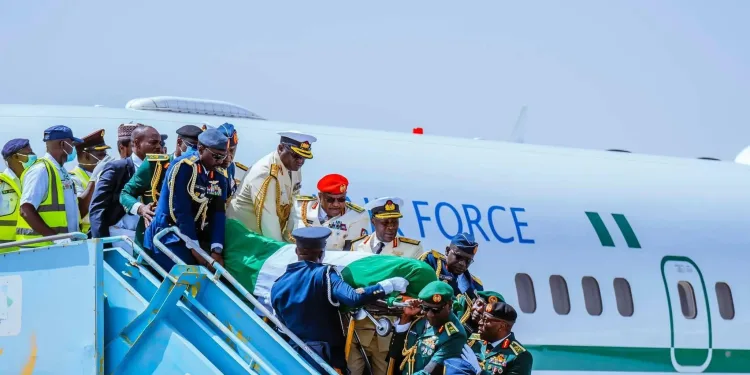 TINUBU RECEIVES REMAINS OF FORMER PRESIDENT BUHARI IN KATSINA AHEAD OF FINAL RITES IN DAURA